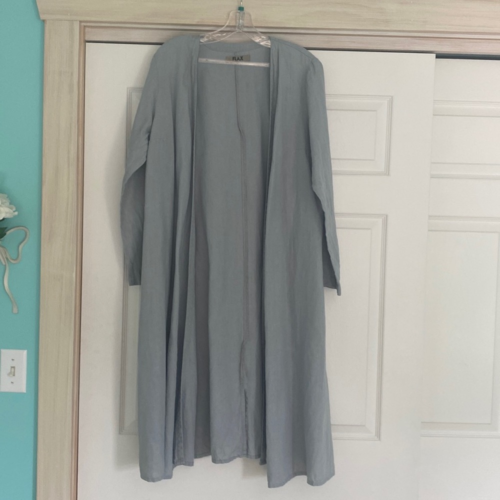 Flax duster, long light grey.